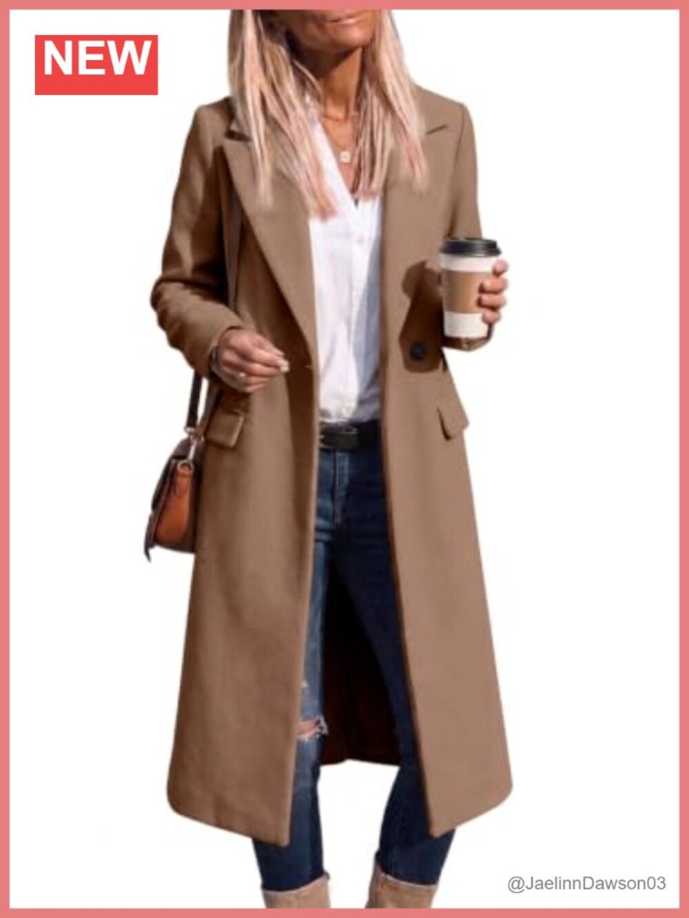 Womens Long Wool Pea Coat Notch Lapel Button Front Knee Length Trench